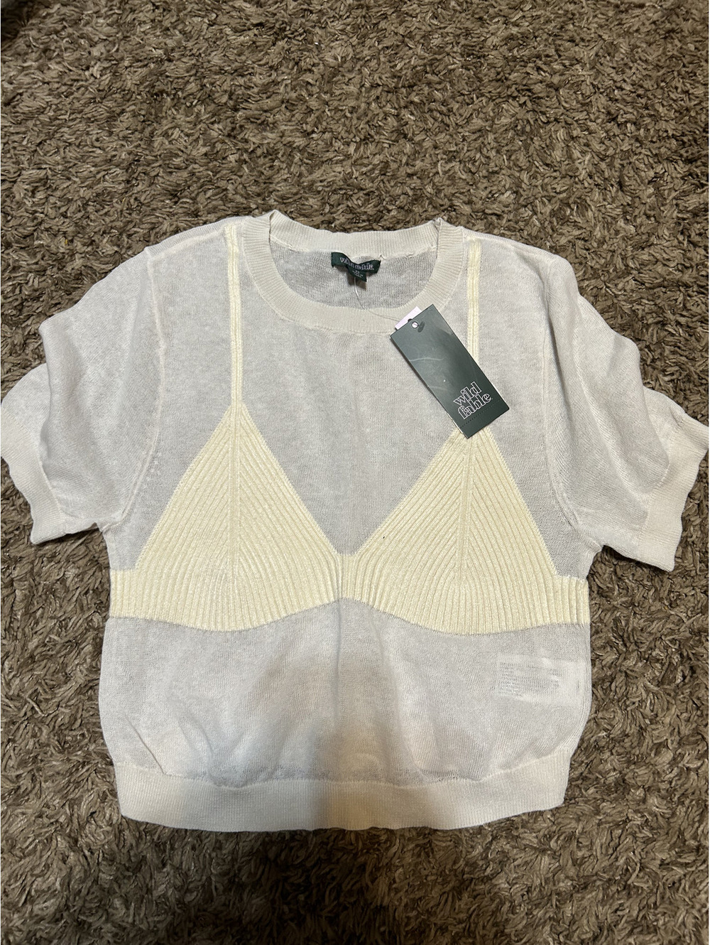 Wild Fable XS Cream Knit Top with Bra Detail